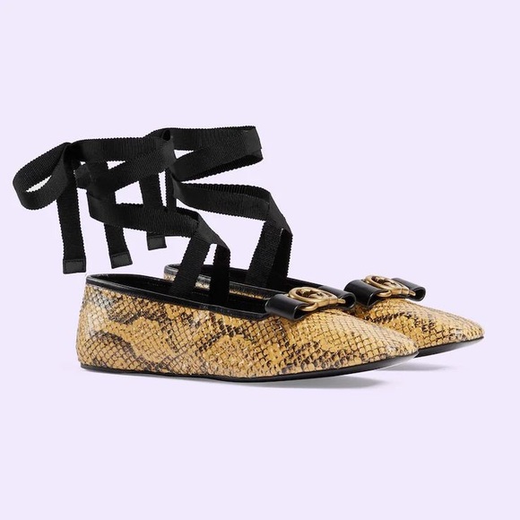 Gucci Evi Snakeskin Phyton Ballet Flats - Picture 1 of 13